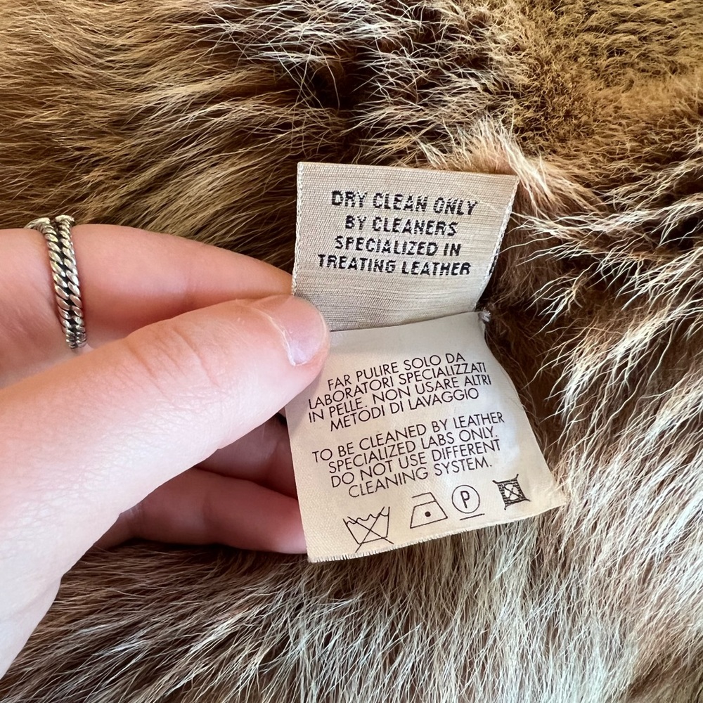 Saks Fifth Avenue medium large tan beige gold 100% leather fur vintage coat - Picture 15 of 16